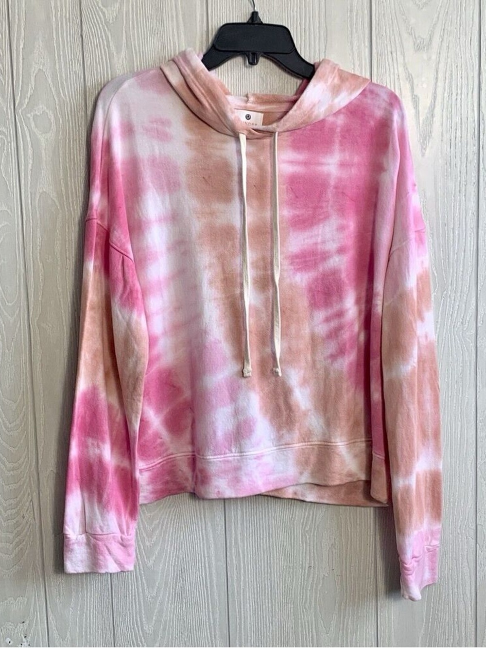 Tie-Dye Hooded Pullover Sweatshirt - Pink & Tan